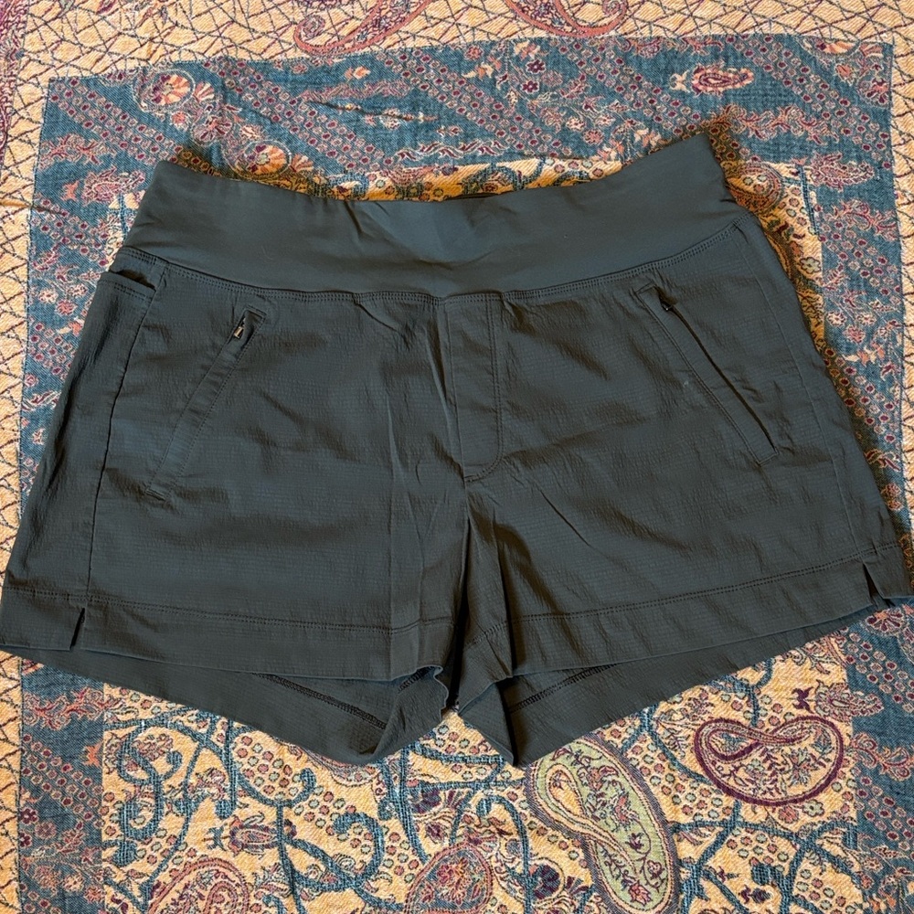 Athleta Trekkie North Slate Green Athletic Shorts with Zip Pockets